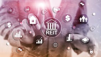 Real Estate Investment Trust REIT on double exsposure business background.