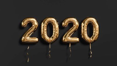 New year 2020 celebration. Gold foil balloons