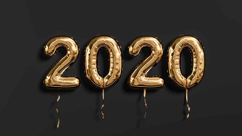 New year 2020 celebration. Gold foil balloons