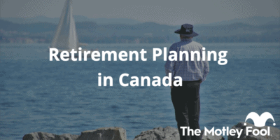 Man fishing with the text “Retirement Planning in Canada” and The Motley Fool jester cap logo