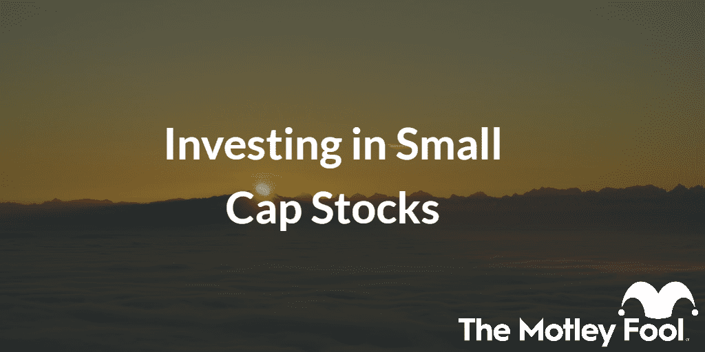 sunset landscape with the text “Investing in Small Cap Stocks” and The Motley Fool jester cap logo