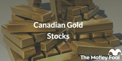 Bars of gold with the text, "Canadian Gold Stocks"