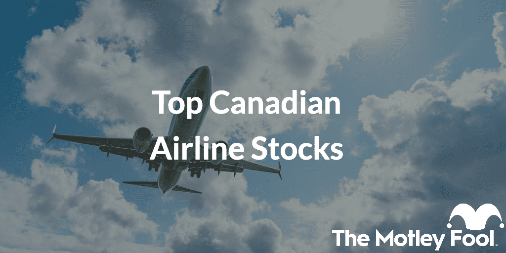 Airplane engine with the text “Investing in Airlines Top Canadian Airline Stocks 2022” and The Motley Fool jester cap logo