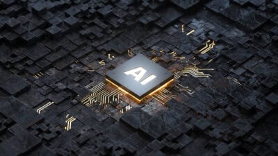 A chip in a circuit board says "AI"