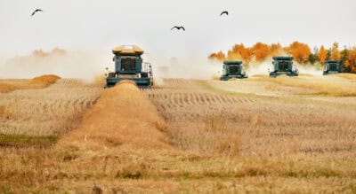 combine machine works the farm harvest