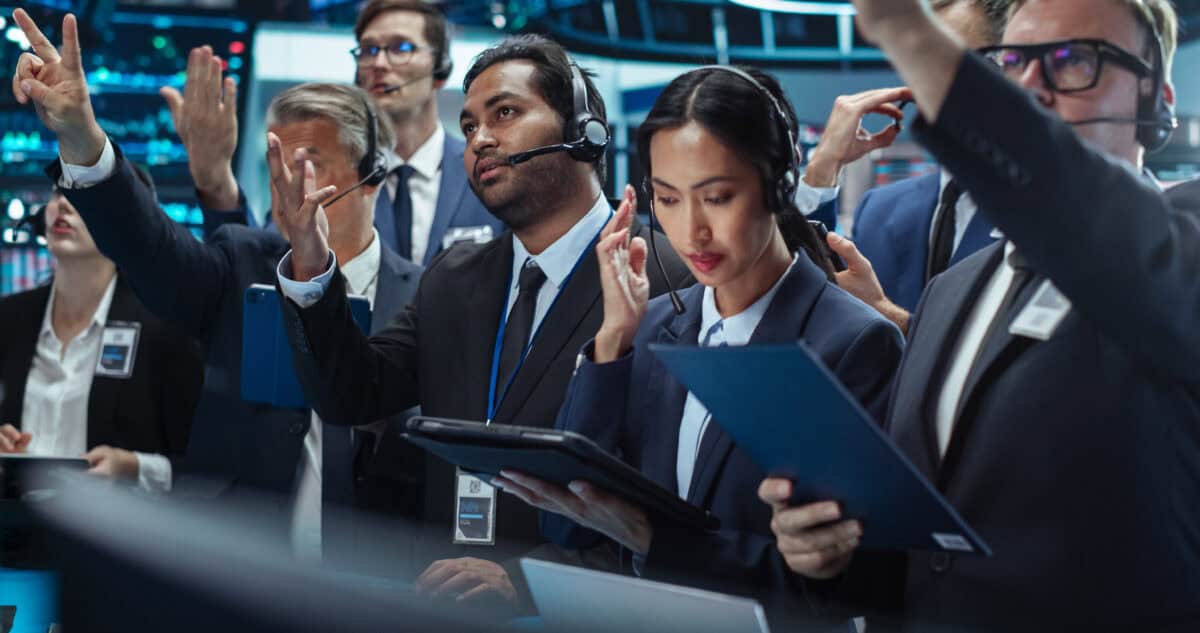 traders work at stock exchange