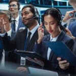 traders work at stock exchange